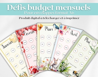 12 Monthly Challenges for A6 Budget Envelopes / Monthly Challenges of the Year / Budget Challenge Kit / Printable and Laminated PDF