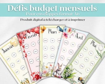 12 Défis mensuels pour enveloppes budget A6 / défis mois de l'année / Kit défis budget / PDF à imprimer et plastifier