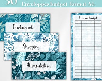 30 pagine di copertina per buste di budget in formato A6 con etichette personalizzabili + tracker di budget stampabili - fiori blu