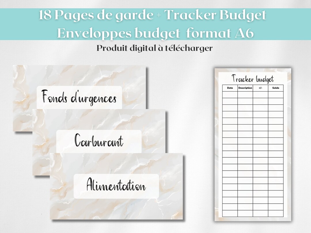 18 Pages de garde enveloppes budget zip classeur A6 étiquettes