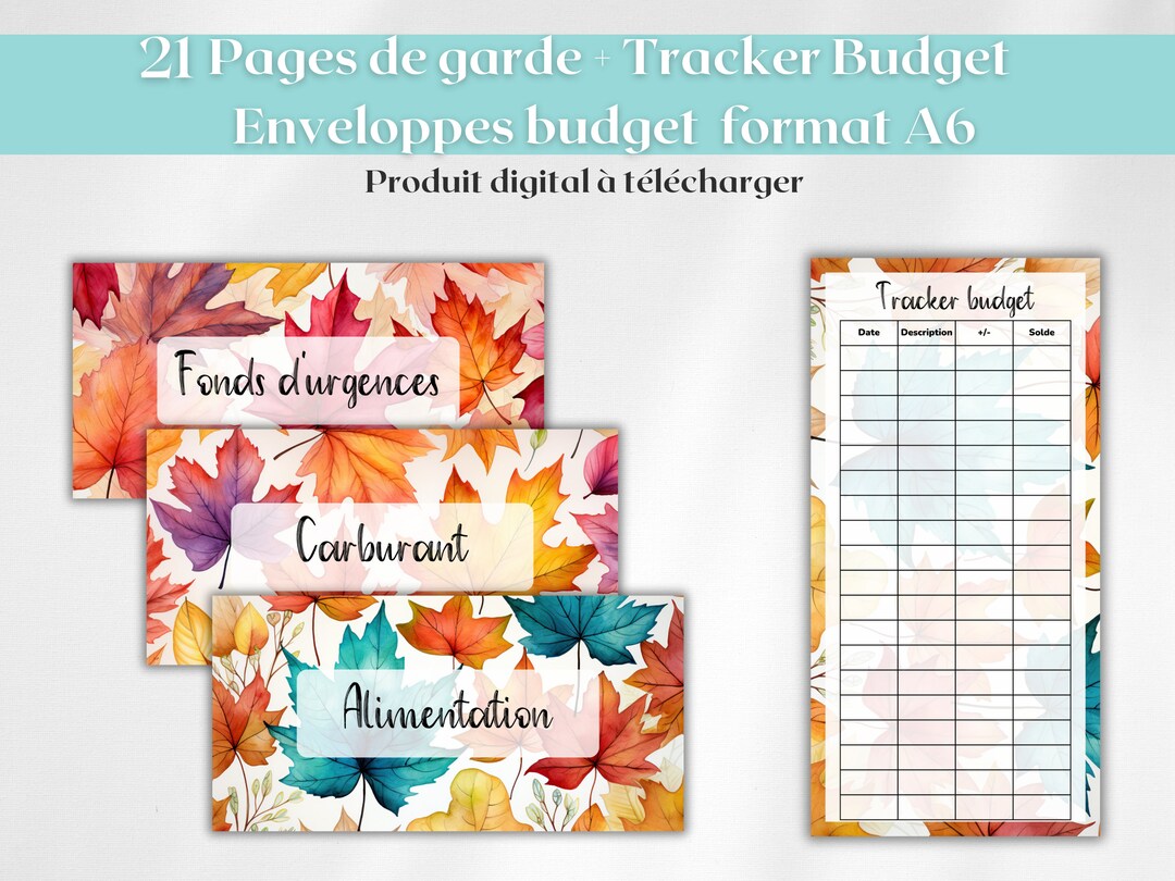 21 Pages de garde enveloppes budget zip classeur A6 étiquettes