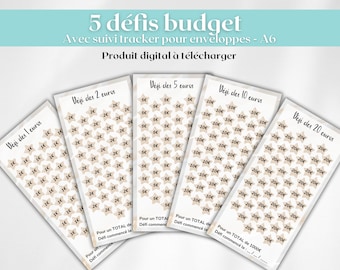 5 Budget Envelope Challenges (A6 format) / Budget Challenge Tracker (French A6) / Budget Challenge Kit / Printable and Laminateable PDF - Marble