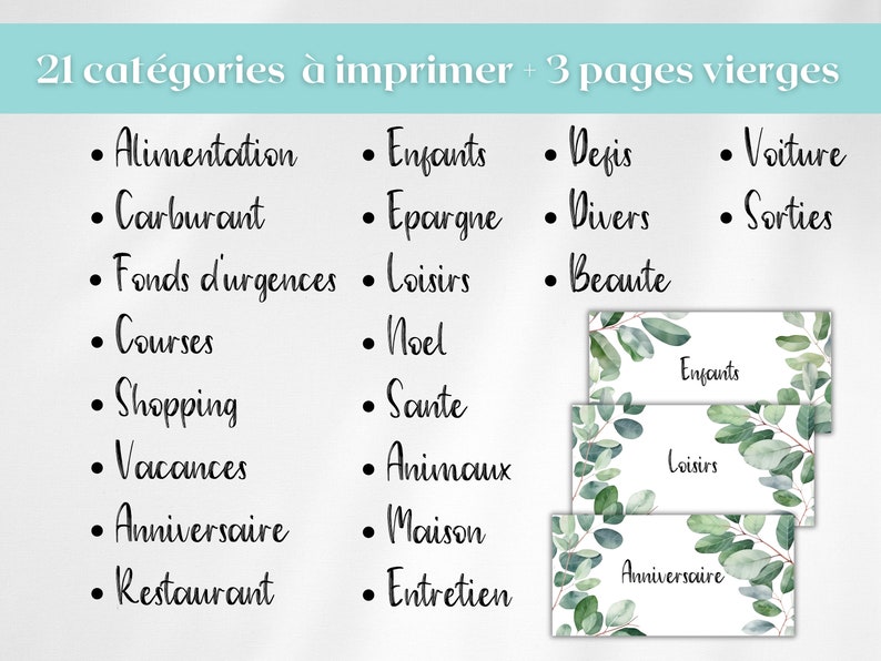 21 Pages de garde enveloppes budget zip classeur A6 étiquettes
