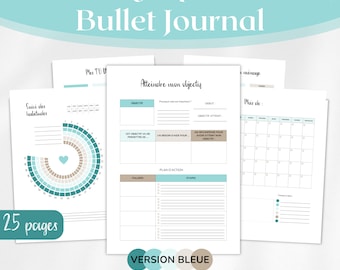 Pages pour Bullet Journal à imprimer, kit pages pour BUJO en français, inserts planner organisation en français - Version BLEUE