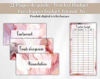 21 Pages de garde enveloppes budget zip classeur A6 étiquettes personnalisables + trackers budget à imprimer