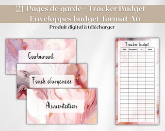 21 omslagpagina's, budget-enveloppen met ritssluiting, A6-ringband, aanpasbare etiketten + printbare budgettrackers