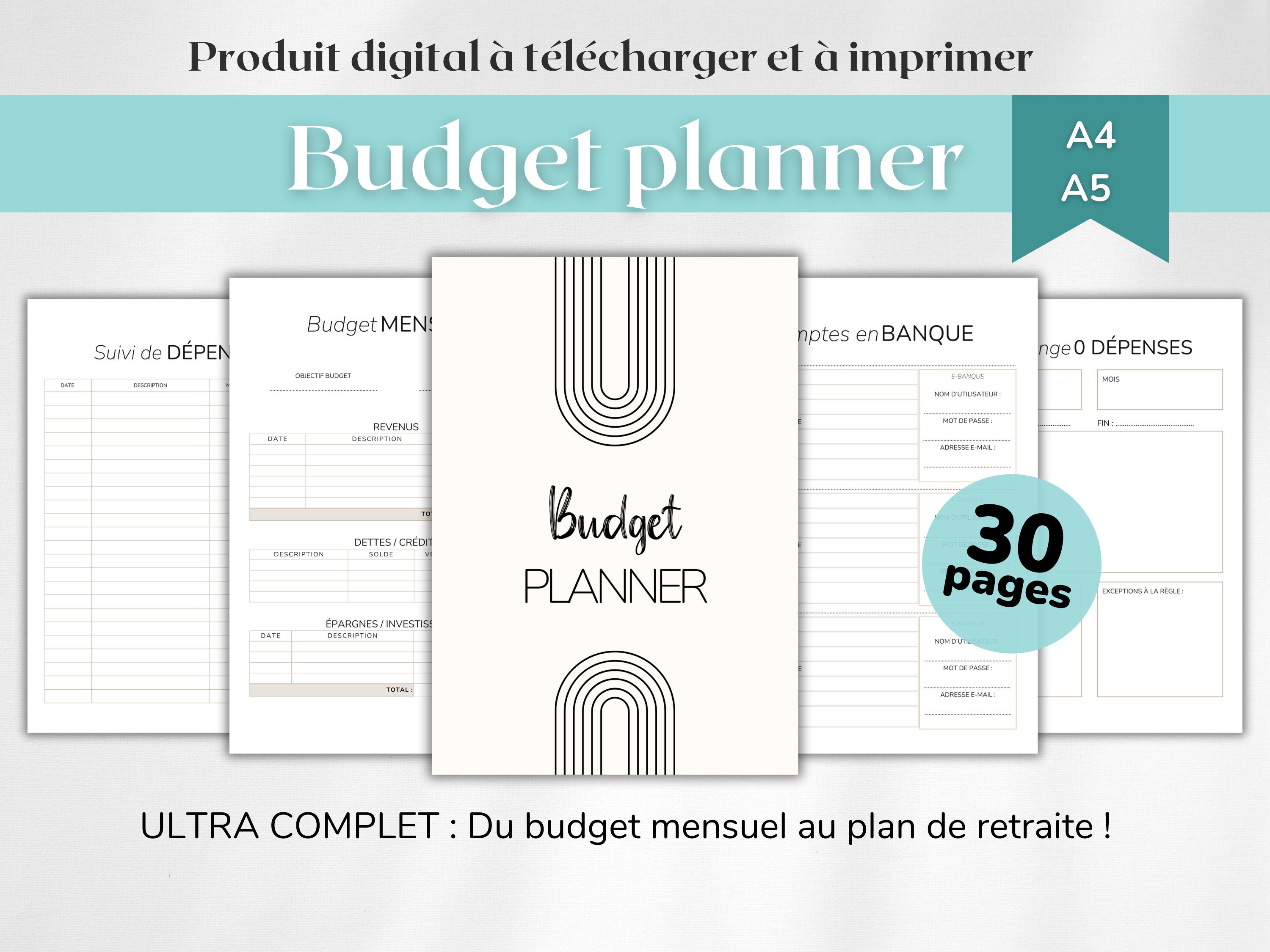 Budget planner à imprimer pour la gestion de comptes et le suivi financier  mensuel et annuel, inserts pour organiseur de vie A4 et A5 -  France