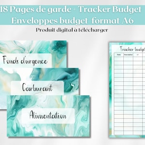 18 blå budgetkuvert med blixtlås, A6-pärm, anpassningsbara etiketter + utskrivbara budgetspårare
