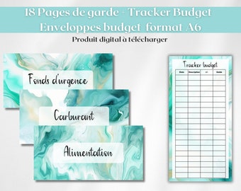 18 blauwe budget-enveloppen met ritssluiting, A6-ringband, aanpasbare etiketten + printbare budgettrackers