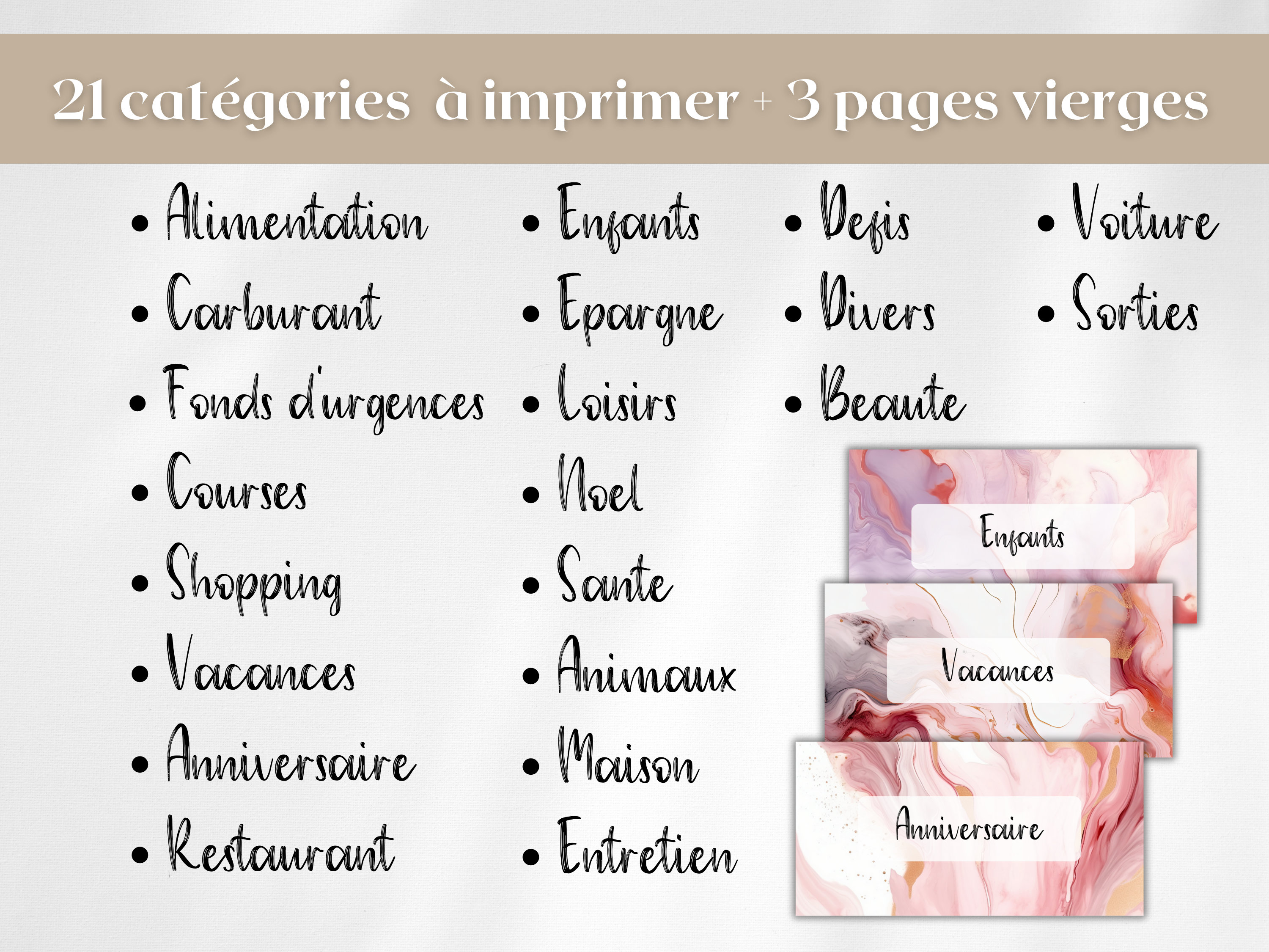 21 Pages de garde enveloppes budget zip classeur A6 étiquettes