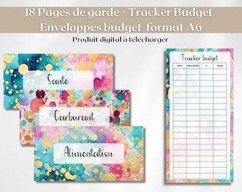 18 Pages de garde enveloppes budget zip classeur A6 étiquettes personnalisables + trackers budget à imprimer / Confettis