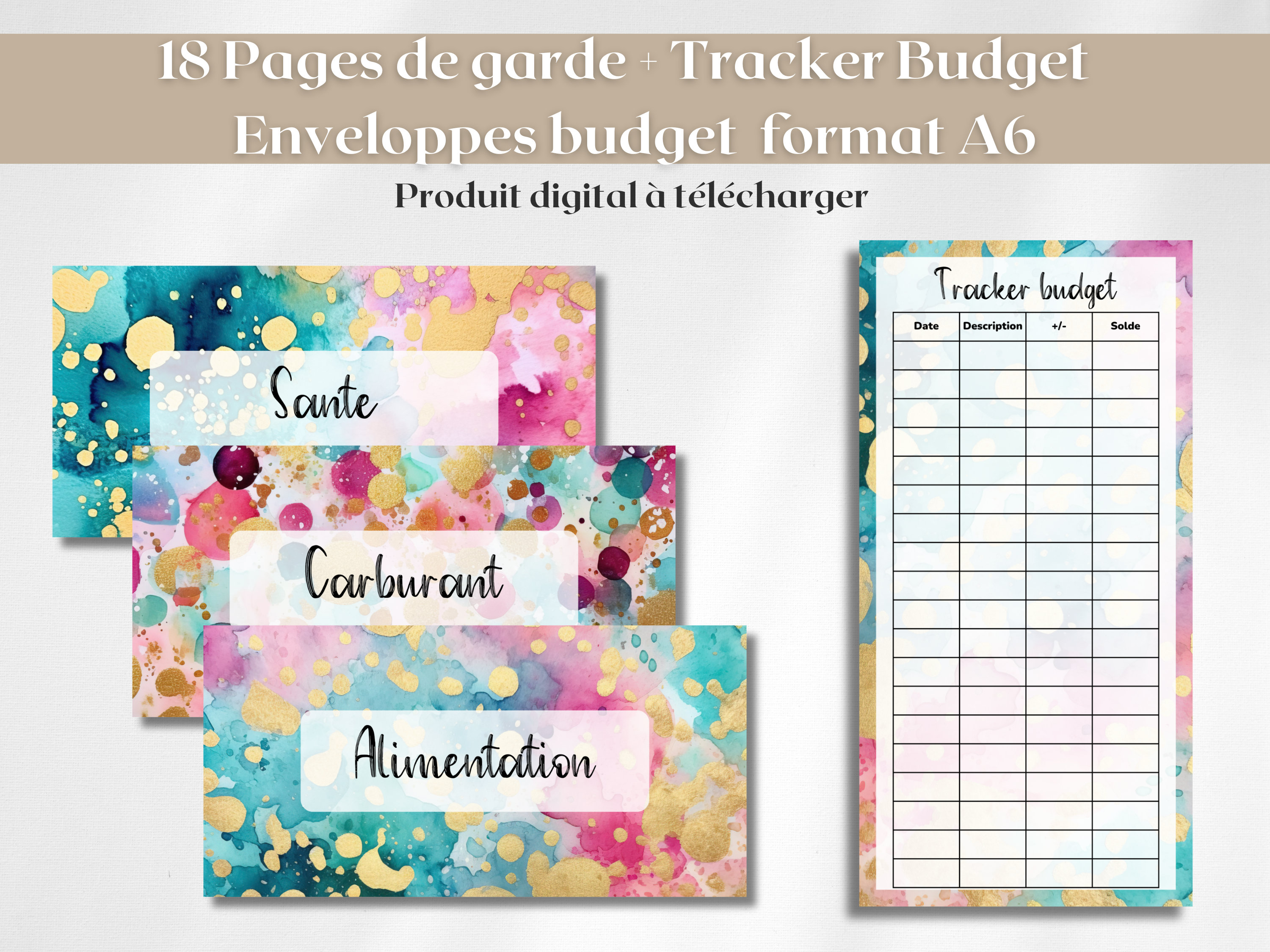 18 Pages de garde enveloppes budget zip classeur A6 étiquettes