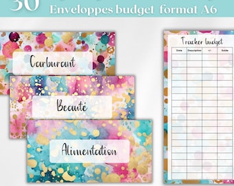 30 pagine di copertina, buste per il budget, raccoglitore A6, etichette personalizzabili + tracker di budget stampabili / coriandoli