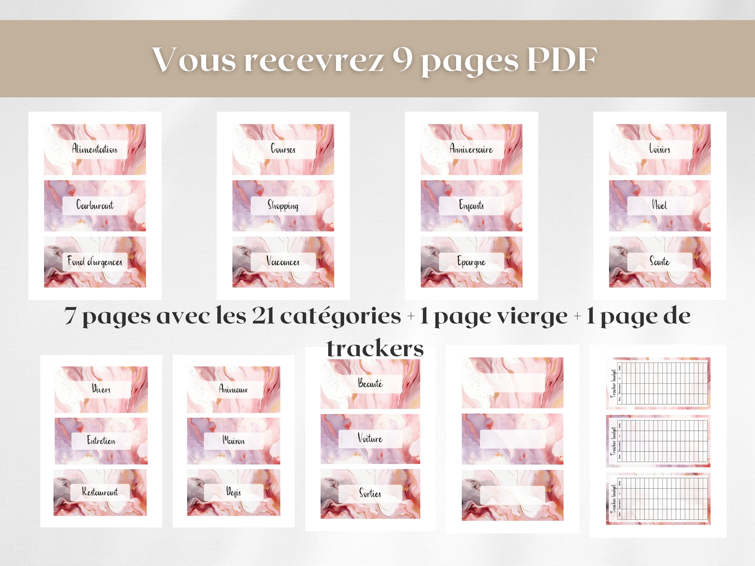 21 Pages de garde enveloppes budget zip classeur A6 étiquettes