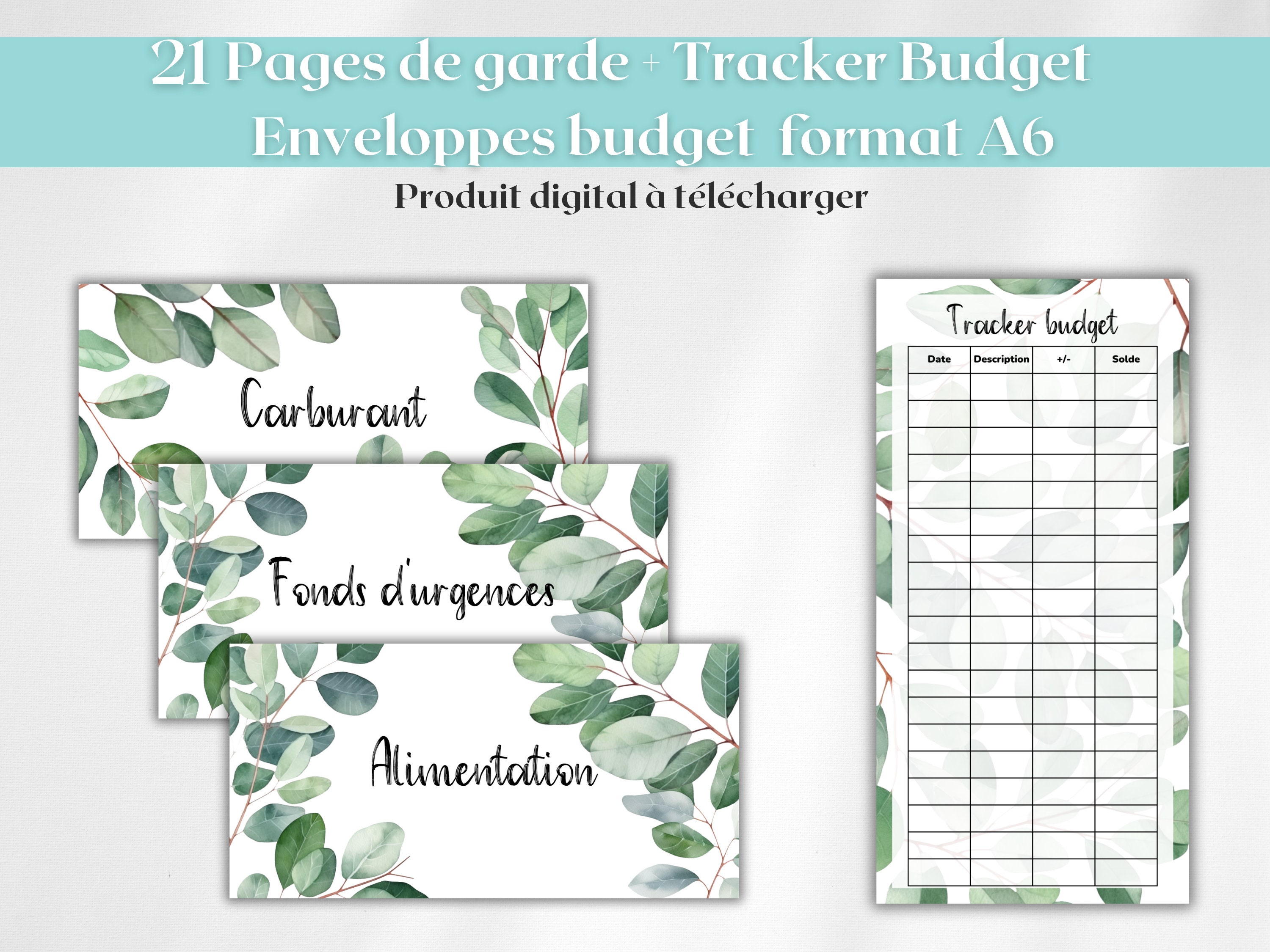 21 Pages de garde enveloppes budget zip classeur A6 étiquettes