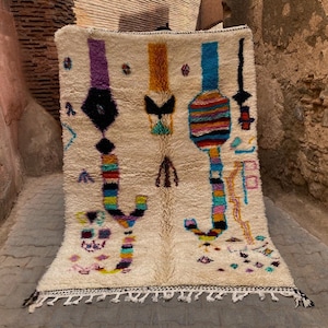 Colorful Moroccan Berber Rug - Abstract Art Wool Tapis - Vibrant Bohemian Handwoven Area Carpet for Eclectic Home Decor