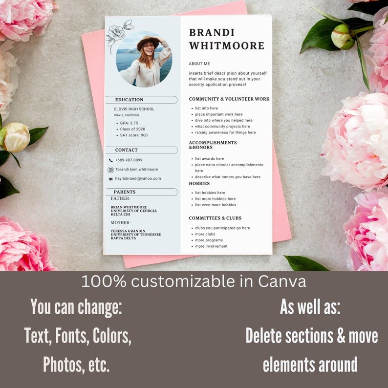 Sorority Resume Template With Photo - Il 794xN.5190696289 9s7h 