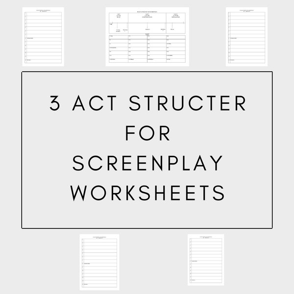 3 Act Structer for Screenplay Worksheet- Screenplay Writing Tools for Screenplay Writer-Screenplay Planner