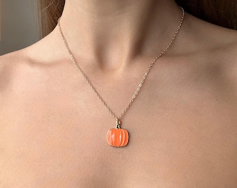 Gold Pumpkin Necklace, Halloween Fashion Jewelry, Adjustable