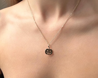 Gold Halloween Pumpkin Necklace, Gothic Jewellery