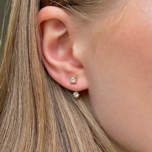 Gold Double Diamond Ear Jacket: Minimalist Rhinestone Earrings, Gift for Her