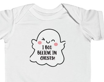 Cute Ghost Halloween Infant Fine Jersey Bodysuit, With Quote 'I Boo Believe in Ghosts' Babys First Halloween