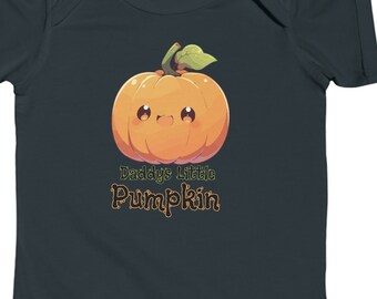 Cute Pumpkin Halloween Theme Infant Fine Jersey Bodysuit With Quote 'Daddy's Little Pumpkin' Babys First Halloween