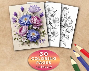 Libro para colorear de flores: 30 ilustraciones de flores en escala de grises (PDF imprimible)