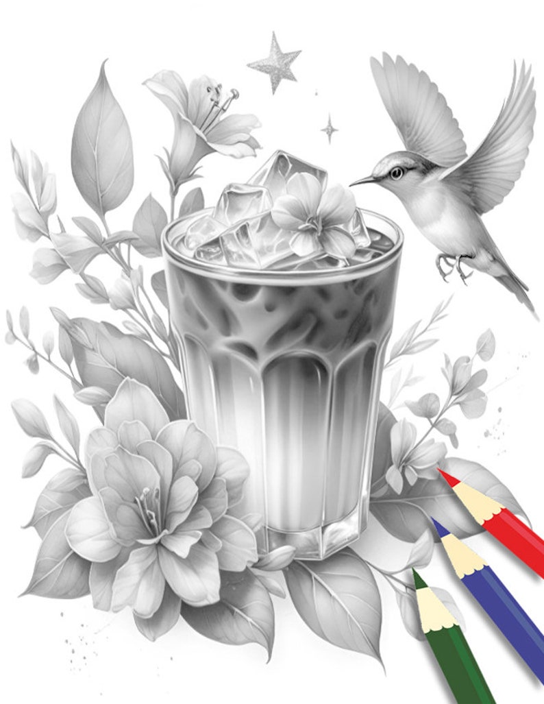 Iced Coffee Coloring Book, Coffee With Flowers Coloring Page, Coffee Coloring Page, Coffee ...