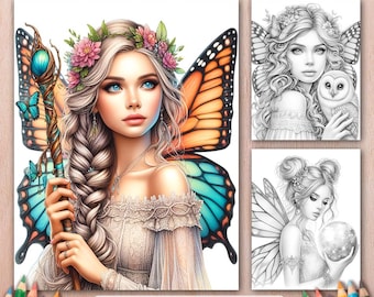 Fairy Portrait Coloring Book: 50 Grayscale Fantasy Pages (Digital Download)