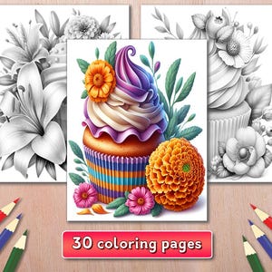 Cupcake Coloring Pages: 30 Sweet Dessert Illustrations (PDF)