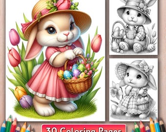 30 Easter Bunny Coloring Pages, Bunny Coloring Book, Easter Bunny Scenes Coloring, Bunny Coloring Pages, Easter Coloring, Printable PDF File
