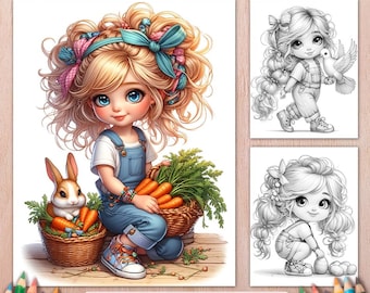 Farm Girl Coloring Book - 100 Grayscale Coloring Pages, Country Animals & Rural Life, Printable PDF