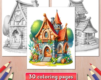 Cottage Coloring Book: 30 Fairytale Fantasy Houses (PDF Download)