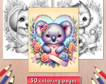 30 Floral Animals Grayscale Coloring Pages for Adults & Kids (PDF)