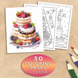 Sweet Desserts Coloring Book: 30 Food Coloring Pages (Printable PDF)