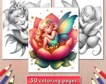 Fairy Coloring Book: 30 Sleeping Fairies in Flowers (PDF)