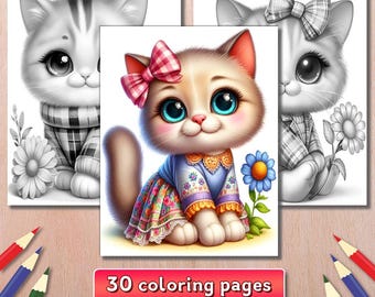 Kittens Grayscale Coloring Book, 30 Pages (PDF Download