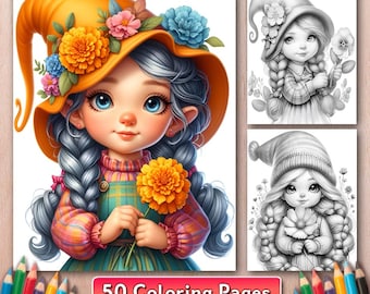 Gnome Girl Coloring Book: 50 Floral Fantasy Portraits (PDF)