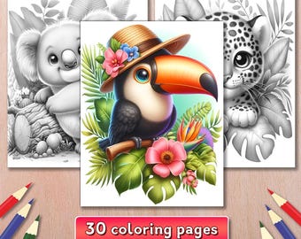 Wild Animals Coloring Book, Grayscale Illustrations (PDF Download)