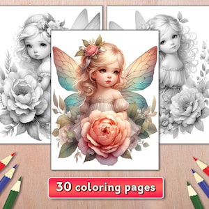 Fairy Coloring Book: 30 Grayscale Fantasy Pages (PDF Download)