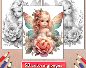 Fairy Coloring Book: 30 Grayscale Fantasy Pages (PDF Download)