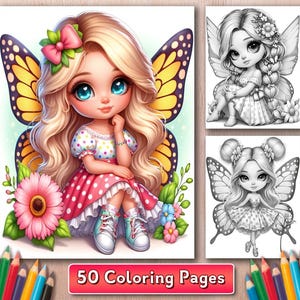 Cute little fairies – 50 grayscale coloring pages, fairyland coloring book, magical fairy - coloring fun for all ages