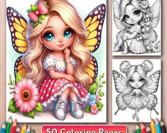 妖精たちのグレースケールぬり絵本 – ファンタジー50ページ（PDFダウンロード）