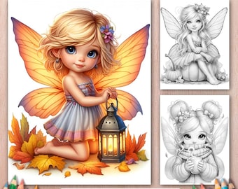 Autumn Fairy Grayscale Coloring Book – 50 Enchanting Pages of Fall Magic (Digital Download)