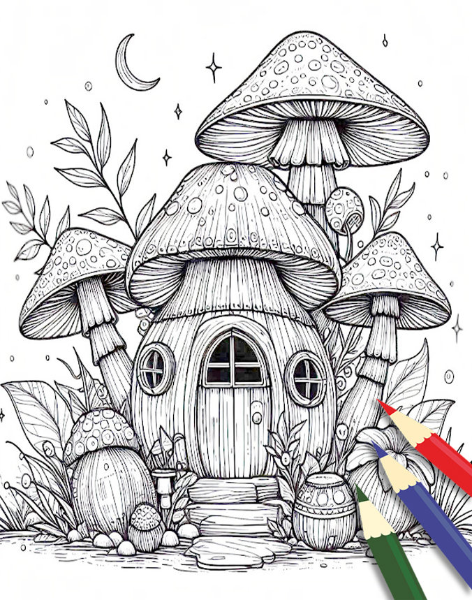 Enchanted Mushroom House Coloring Book: 30 Grayscale Pages (PDF) - Etsy