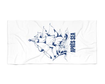 Nautical Pirate Ship Beach Towel - Ocean Adventure Bath Blanket