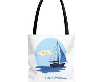 Hamptons Beach and Boat Tote Bag, Nautical Tote, Summer Vacation Bag, East Coast Travel Bag, Beach Tote, Boat Tote, Coastal Tote