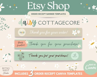 Daisy Cottagecore Order Receipt Etsy Banner Template, Etsy Shop Canva Template, Etsy Sellers Store Cottagecore Branding Kit Shop Design DC01