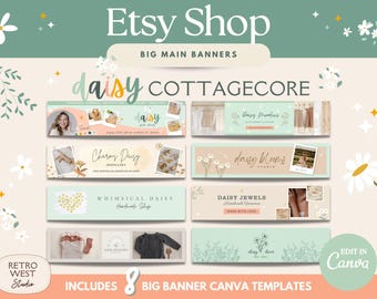Daisy Cottagecore Etsy Banner Template Etsy Sellers Store Canva Templates Cottagecore Branding Kit Shop Big Main Banner Design For Etsy DC01